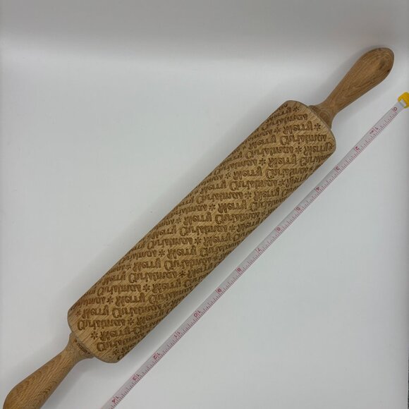 Embossed Rolling Pin Christmas/Winter "Merry Christmas" Wood BRAND NEW - Picture 4 of 6